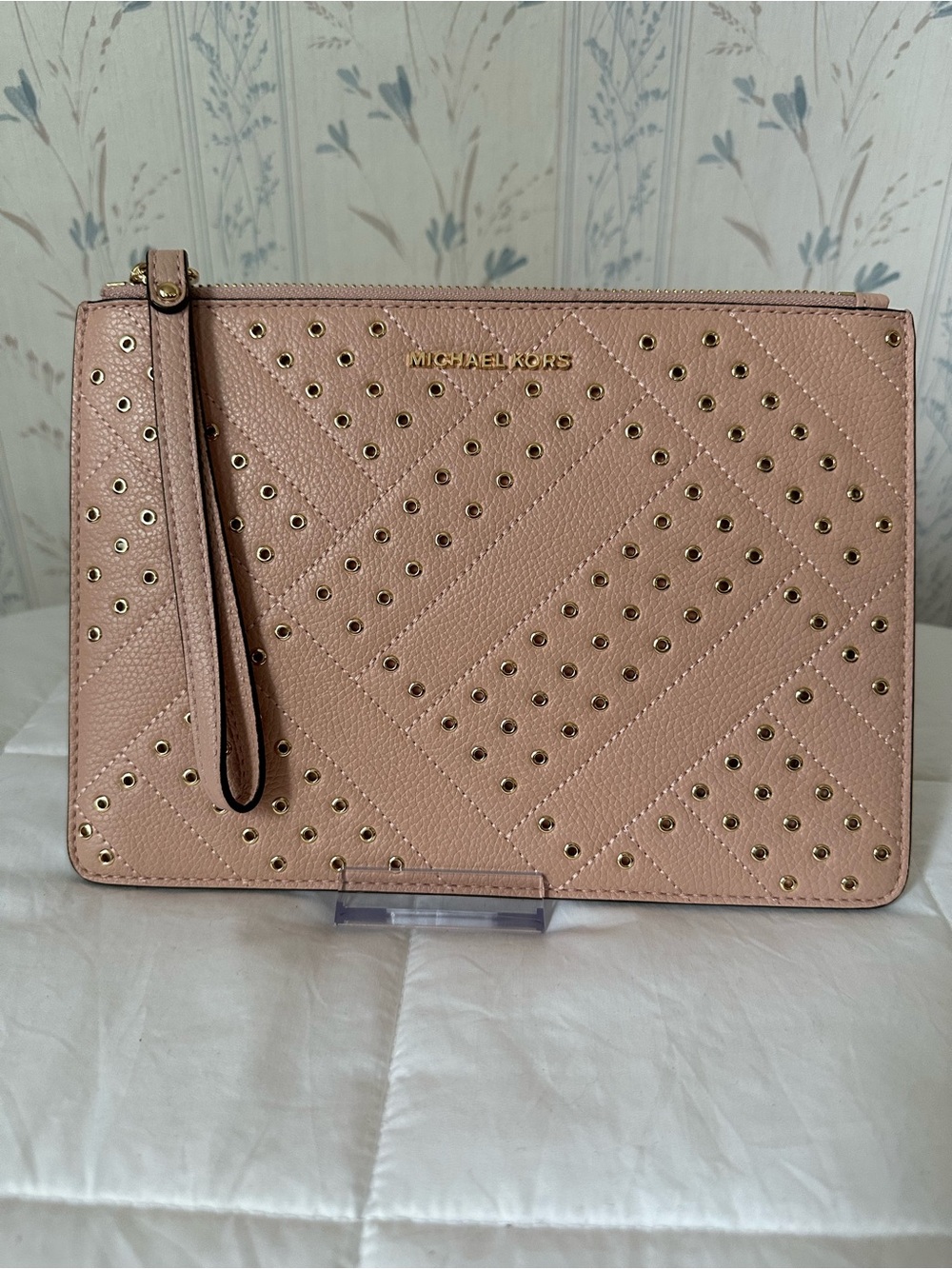 Michael Kors Pink Studded Leather Wristlet